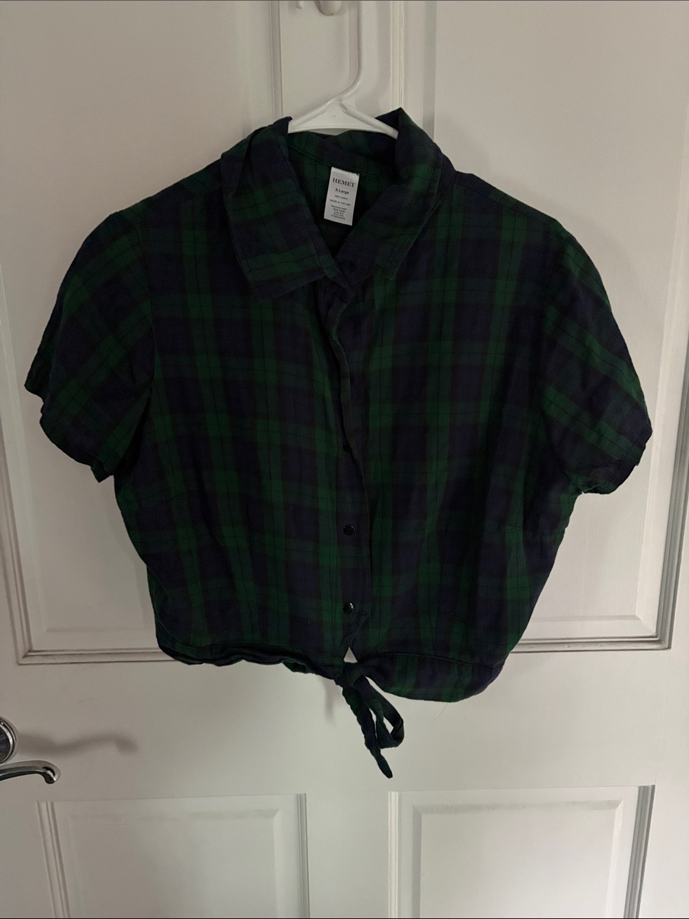 BDG Green & Navy Plaid Tie-Front Crop Shirt
